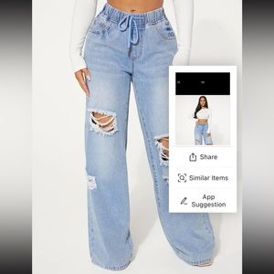 Light Wash. Drawstring denim.